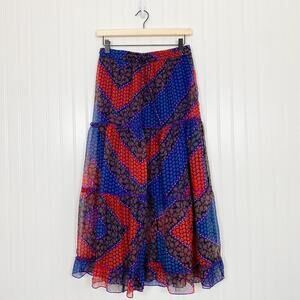 Vintage Womens Tiered Midi Skirt Size M/L Boho Hippie Festival Cowgirl Gypsy